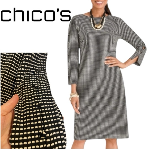 Chicos Button-Detail Jacquard Shift Dress P2P 21 inches - Picture 1 of 10